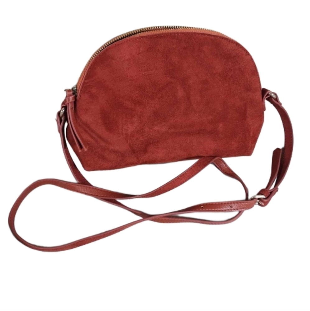Suede Crescent Rust Crossbody Purse With Polkadot Interior Nwt 70's Vibes